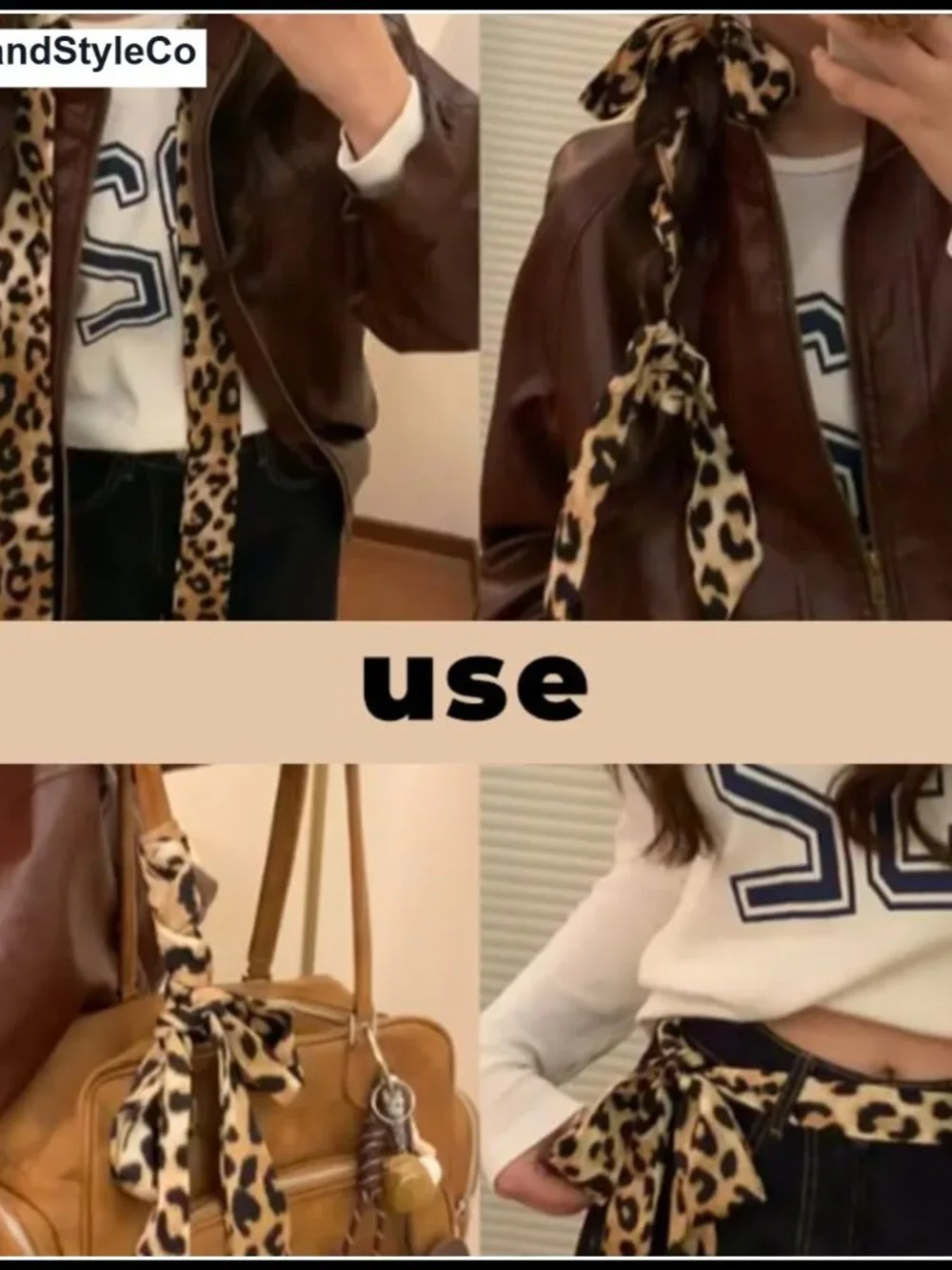 Leopard Print Long Scarf Women Lightweight Satin Tie Belt Scarf